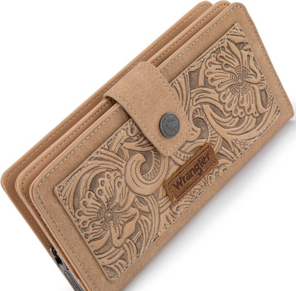 Montana West X Wrangler RFID Wallet, Card Cases & Money Organizers Women Tooling Flower Wallets Large Bifold Clutch Wallet Ladies Female Western Card Cash Zipper Wallets with ID Window-4