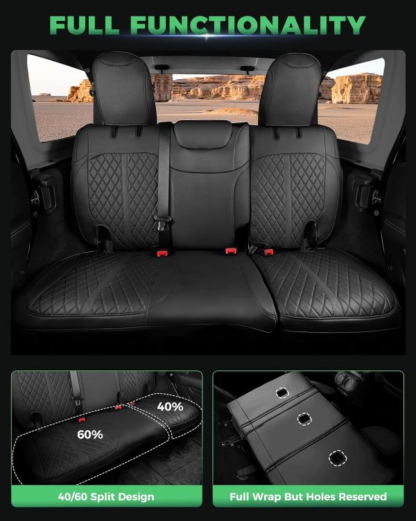 for Jeep Wrangler Seat Covers 4Door JL 2018 2019 2020 2021 2022 2023 2024 2025 2026, Custom Fit Car Seat Cover Full Set, Luxury Waterproof Leather Seat Protectors, Black, W/O Rear Cup Holder ford bronco