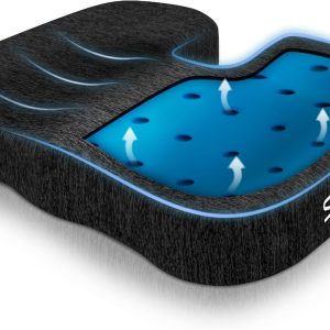 Samsonite Gel Infused Seat Cushion – Ergonomic Cushion for Office Chair, Tailbone Pressure Pad, Coccyx Support for Sciatica, Memory Foam Seat for Car, Desk, or Gaming Chair Use, Black infused with