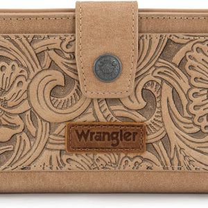 Montana West X Wrangler RFID Wallet, Card Cases & Money Organizers Women Tooling Flower Wallets Large Bifold Clutch Wallet Ladies Female Western Card Cash Zipper Wallets with ID Window-0