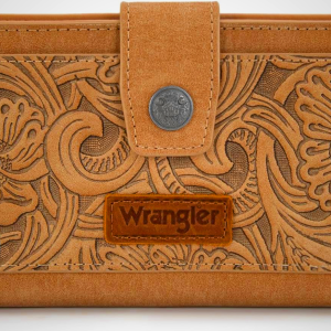 Montana West X Wrangler RFID Wallet, Card Cases & Money Organizers Women Tooling Flower Wallets Large Bifold Clutch Wallet Ladies Female Western Card Cash Zipper Wallets with ID Window