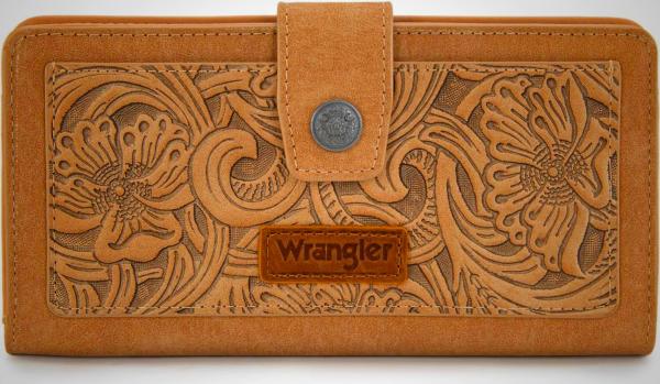 Montana West X Wrangler RFID Wallet, Card Cases & Money Organizers Women Tooling Flower Wallets Large Bifold Clutch Wallet Ladies Female Western Card Cash Zipper Wallets with ID Window