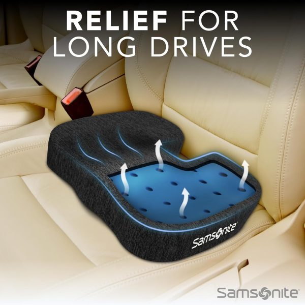 Samsonite Gel Infused Seat Cushion – Ergonomic Cushion for Office Chair, Tailbone Pressure Pad, Coccyx Support for Sciatica, Memory Foam Seat for Car, Desk, or Gaming Chair Use, Black samsonite freeform