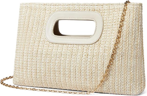 Top Handle Straw Clutch for Women, Raffia Woven Shoulder Crossbody Evening Handbag with Gold Chain strawpage