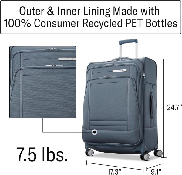 Samsonite UpLIFT Lightweight Medium Checked Softside Luggage with Spinner Wheels - Expandable - Airline-Approved, Polyester Soft Suitcase for Ultra Light Travel - Elemental Blue medium well