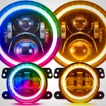 SUPAREE Round RGB 7 Inch LED Headlight Fog Lights with Amber Turn Signal, DOT Approved RGB Halo Light Compatible with Jeep Wrangler Head Light JK JKU TJ LJ 1997-2017