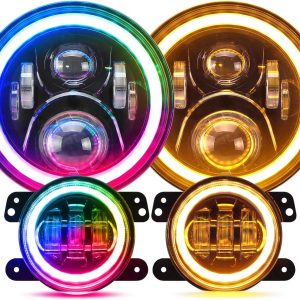 SUPAREE Round RGB 7 Inch LED Headlight Fog Lights with Amber Turn Signal, DOT Approved RGB Halo Light Compatible with Jeep Wrangler Head Light JK JKU TJ LJ 1997-2017-0