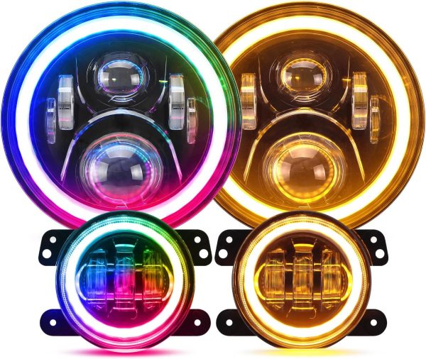 SUPAREE Round RGB 7 Inch LED Headlight Fog Lights with Amber Turn Signal, DOT Approved RGB Halo Light Compatible with Jeep Wrangler Head Light JK JKU TJ LJ 1997-2017-0