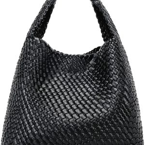 Queenoris Fashion Woven Purse for Women Top-handle Shoulder Bag Soft Summer Hobo Tote Bag woven