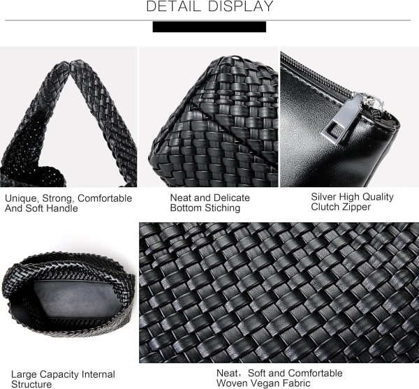 Queenoris Fashion Woven Purse for Women Top-handle Shoulder Bag Soft Summer Hobo Tote Bag-4