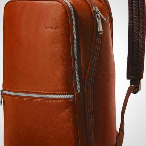 Samsonite Classic Leather Slim Backpack - Black & Cognac Colors