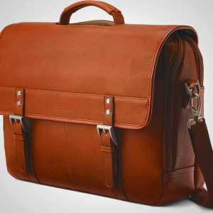 Samsonite Classic Leather Flapover Briefcase - Black & Cognac