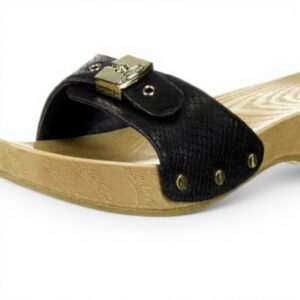 Dr Scholls Womens Faux Wood Slide Sandal Black Snake Print