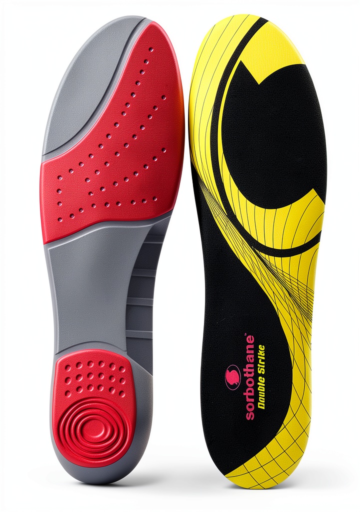 Sorbothane insoles placed inside a trainer for a perfect fit
