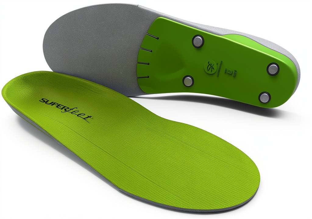 Superfeet Wide Green Premium-U insoles showing wide forefoot design