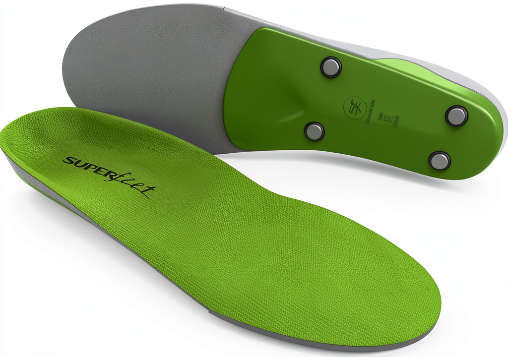 Superfeet insoles showing arch support and heel cup design